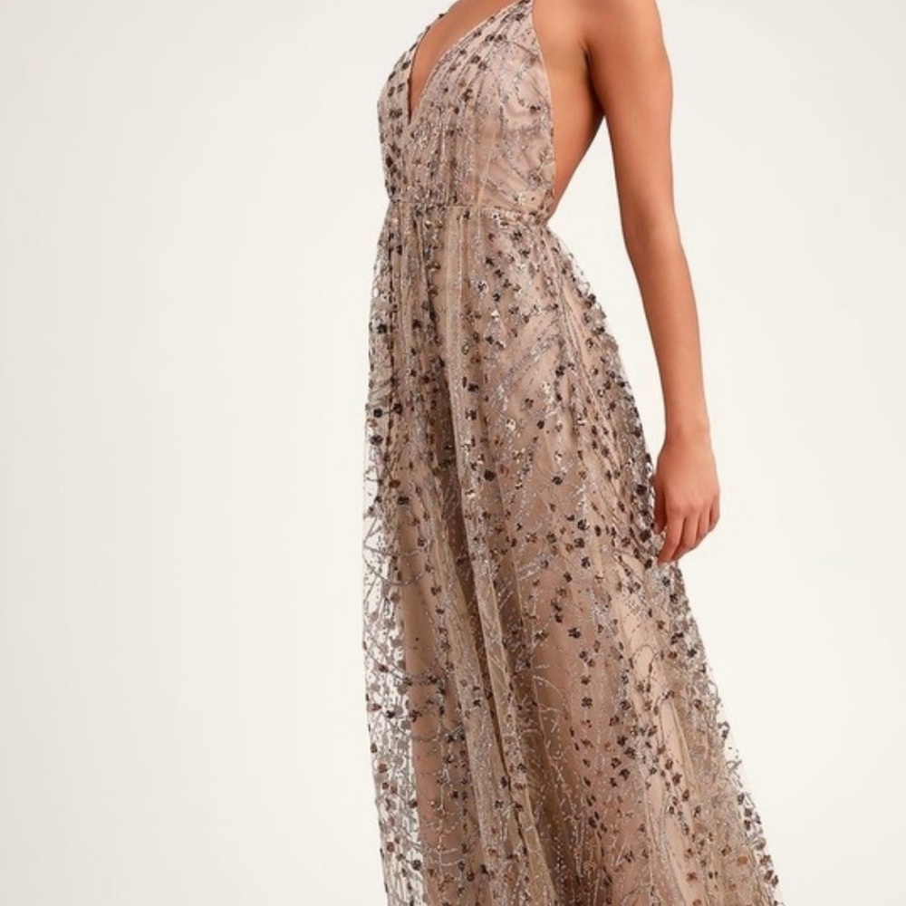 One Shoulder Gold Metallic Gown dress